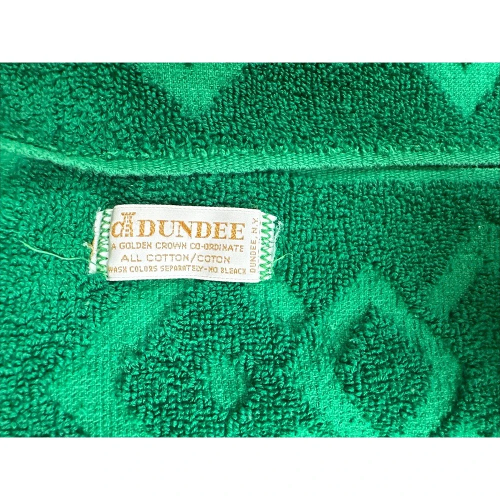 Vintage Dundee Green Fringed Towel Set‎ 2 Bath & 1 Washcloth Texture 100% Cotton